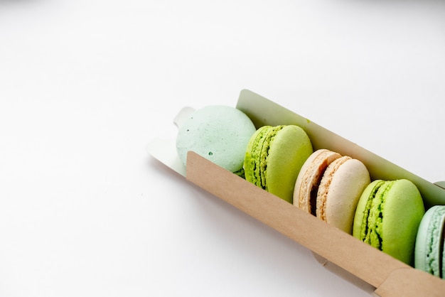 macaroons in craft paper box 