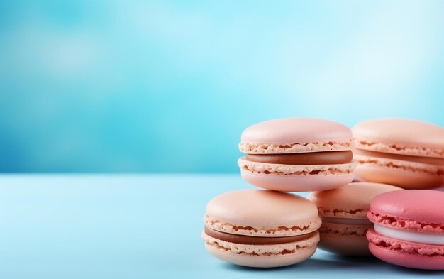 Macaroons on Pastel Blue Background Generative AI