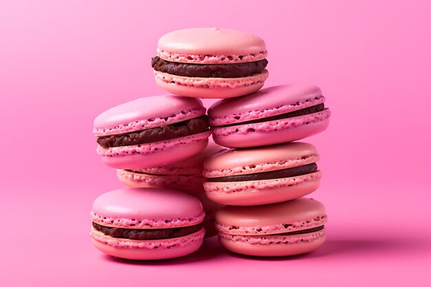 Macaroons on pink background delicious desserts