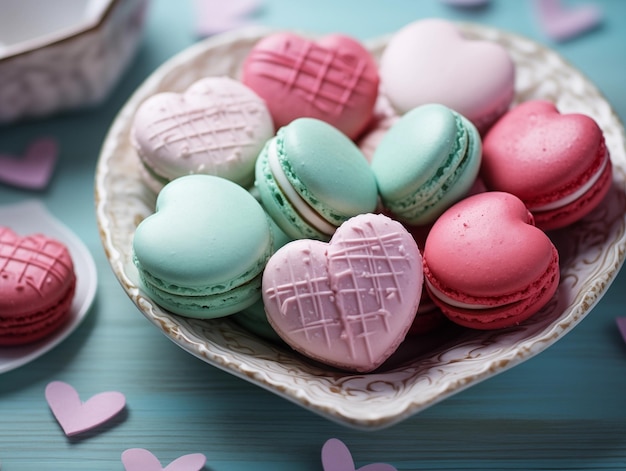 macaroons in shape of heart cookies