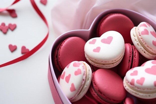 Foto macaroni a forma di cuore rosso come regalo di san valentino