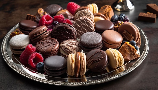 Macaroons stacked on a pink plate generated by AI