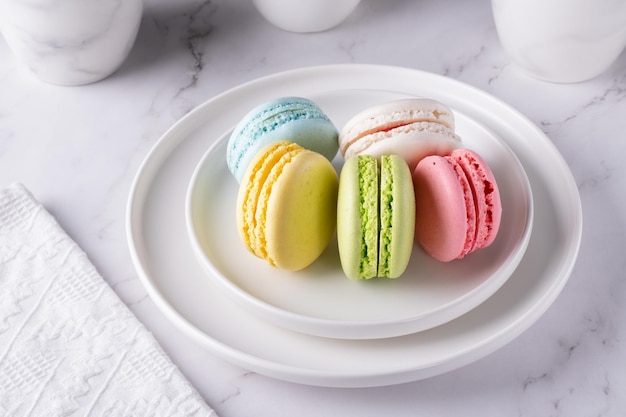 Macaroons on white plate