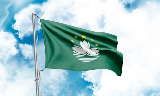 Macau flag waving on sky background 3D Rendering