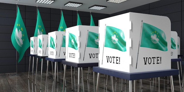Macau stembureau met veel stemhokjes verkiezingsconcept 3D illustratie