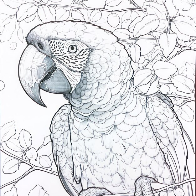 macaw bird drawing Coloring book page