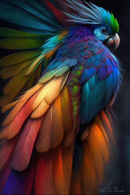 A macaw is a bird that is colorful and has a black background