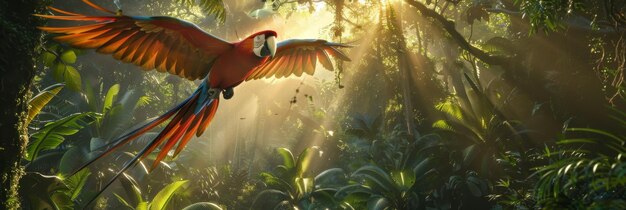 Photo macaw parrot flies wingspan jungle