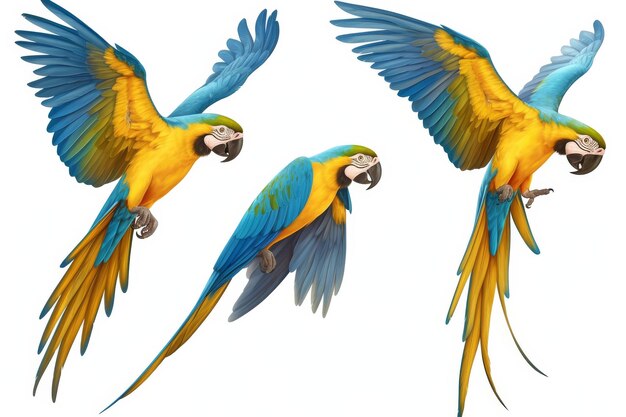 Photo macaw parrot isolated on white background set