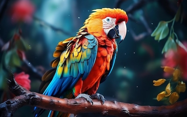 Macaw Parrot Sitting on a Branch AI