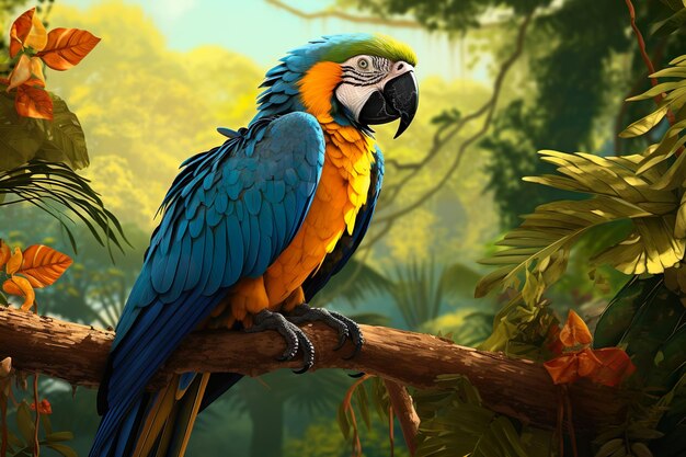 Macaw parrot world wildlife illustration flaura and fauna generative ai