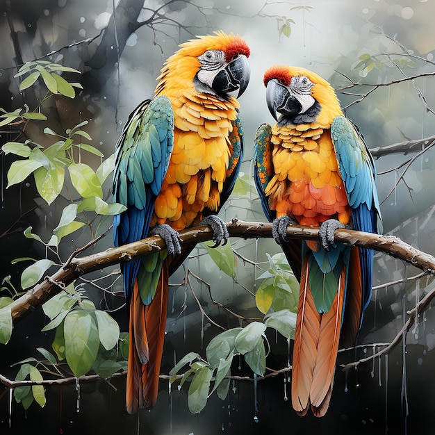 Macaw Parrots in an Amazon Tree