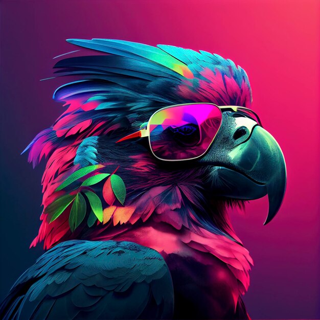 Macaw portrait brightly colored macaw with glasses for summer vibes parrot summer tropicalpunk