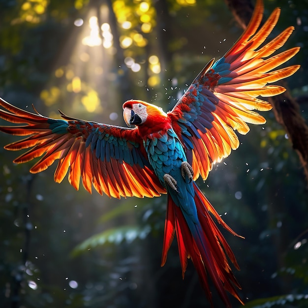 Macaw's Majestic Wing Display