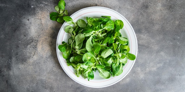 mache salade groene bladeren mungbonen sla verse gezonde maaltijd eten snack dieet op tafel