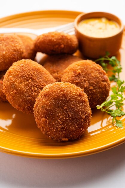 Macher chop bengali style fish cutlet or pakora a popular\
festival snack from west bengal