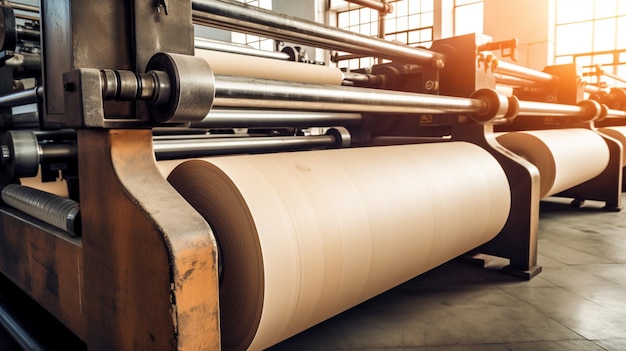 A machine in a factory with a large machine that says'paper '