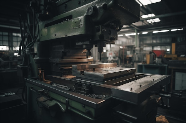 A machine in a factory with the word metal on it