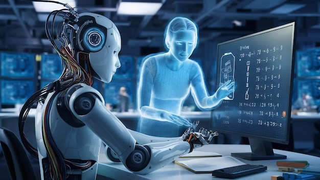 Machine learning concept met robot leren wiskundige formule