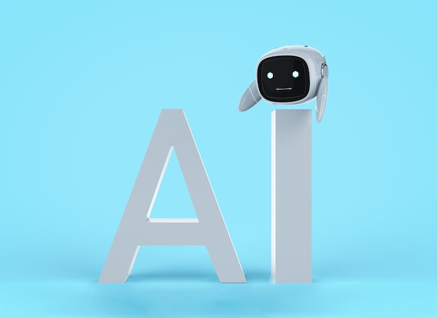 Machine learning concept with friendly robot