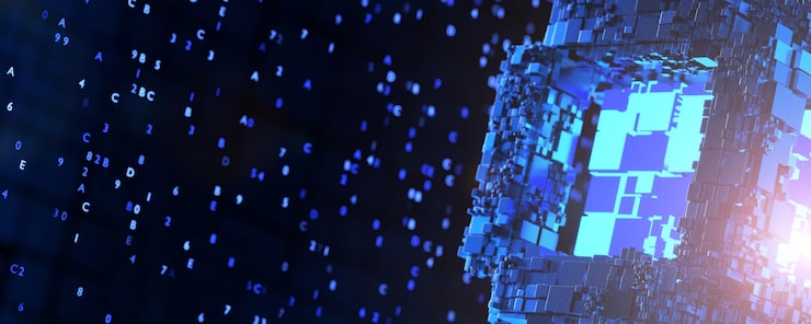 Фотография машинное обучение данные фона большие данные база данных абстрактный фон из блоков технология блокчейна 3d-рендеринг