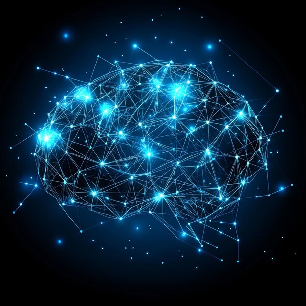 machine learning stock ai deep learning blockchain and neural network concept a brain visualization with a shining wireframe net graphic on an abstract background 3d render