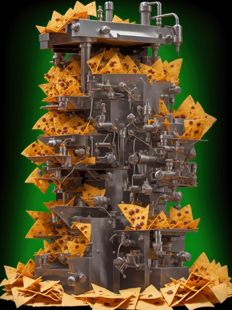 Photo a machine that produces nachos with cheese meld realistic bizarre