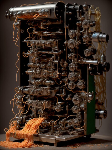 Photo a machine that produces pasta with cheese meld realistic bizarre