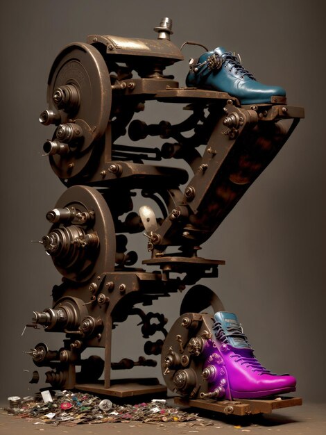 a machine that produces shoes grunge realistic bizarre