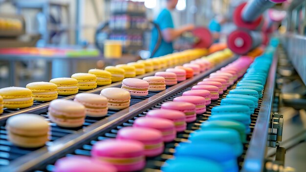 Photo a machine with colorful candies and a man in a blue shirt behind it