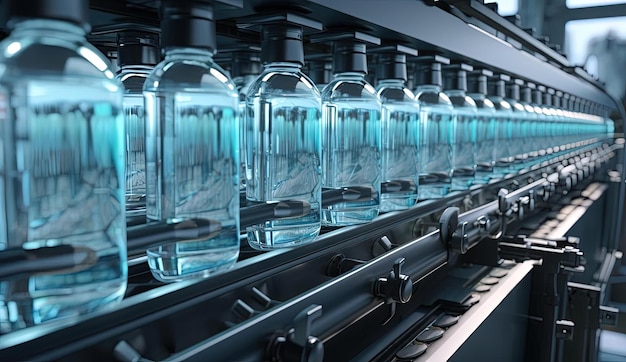 a machine with water bottles in rows in the style of photorealistic scenes