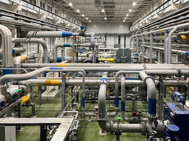 Machinekamer met industriële compressoren en pijpleidingen