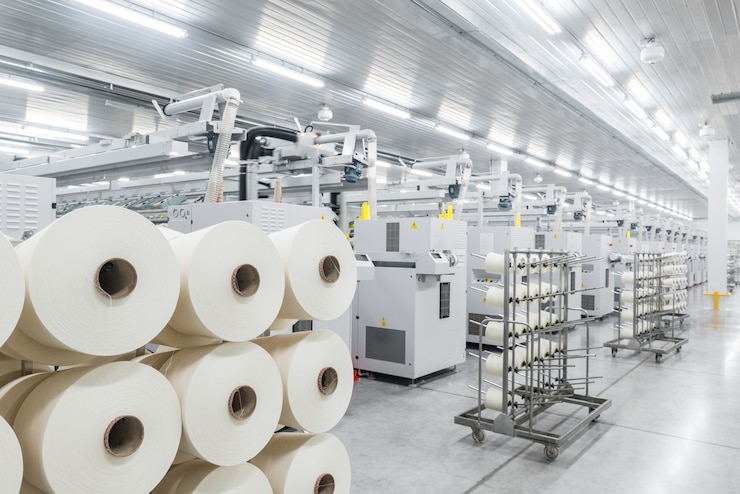 Photo machinery and equipment in the workshop for the production of thread industrial textile factory