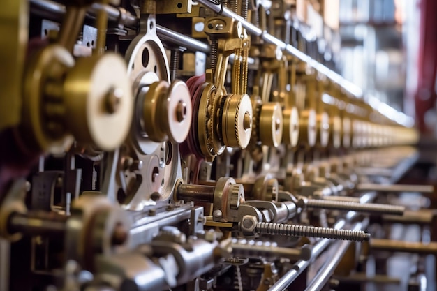 machines voor de textielindustrie in een moderne werkplaats die de ingewikkelde details en mechanismen benadrukken
