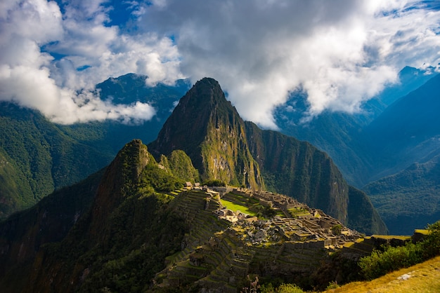 Machu Picchu illuminated by sunlight travel destination in Peru