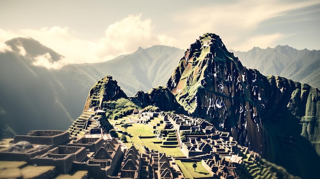 Photo machu picchu minimalism and high contrast in ruins of the mountains