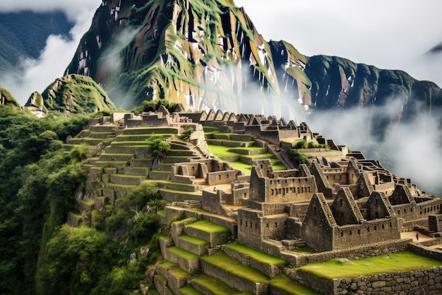 Photo machu picchu peru south america the inca citadel of machu picchu is one of the new seven wonders of the world machu picchu peru ai generated