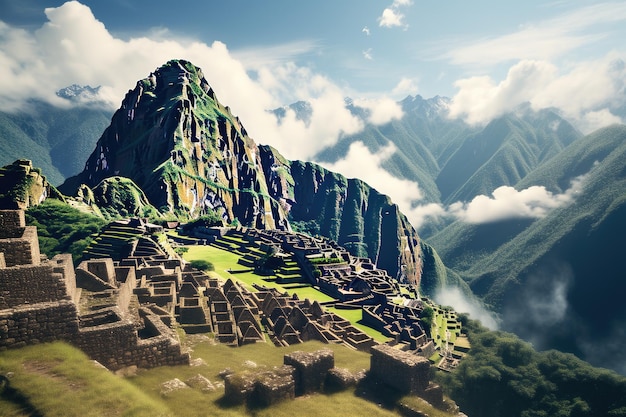 Machu Picchu ruins in Peru South America 3D rendering Machu Picchu Peru AI Generated