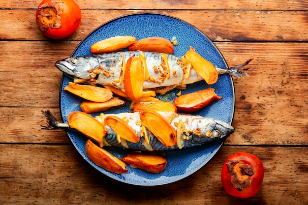 Mackerel fish baked with fruits