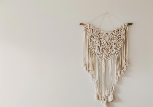 Parete macrame appesa su sfondo bianco