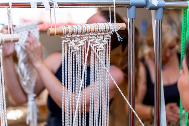 Macrame Workshop Handmade Elegance Women Weaving Macrame Delicacies in Workshop