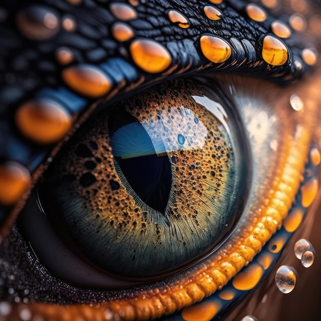 매크로 동물의 눈 홍채 도마뱀 파충류 눈 용의 눈 매크로 사진 모조 생성 AI 일러스트레이션