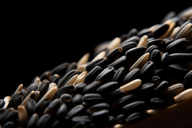 Macro of ash grains contrasting with a black background