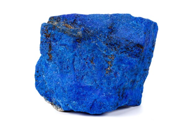 Macro Azurite mineral stone with Pyrite inserts on a white background