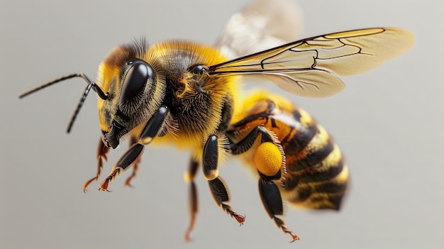 Macro Bee Flying in Air