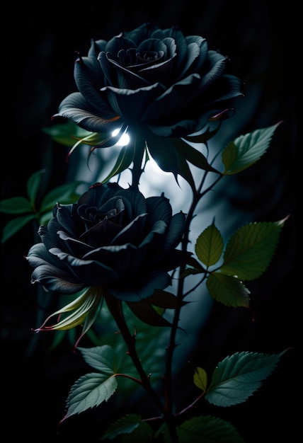 Photo macro black rose on forest background