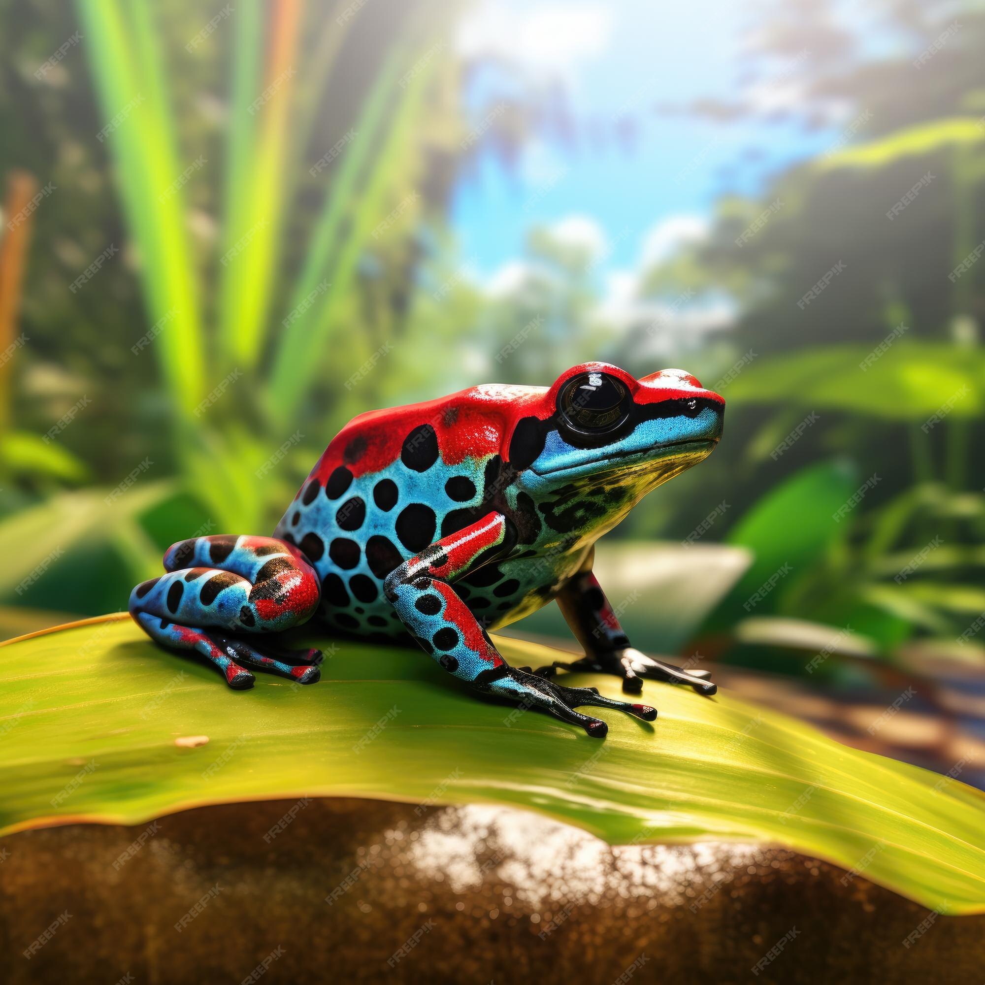 Premium AI Image | macro of a blue poison dart frog sitting in a