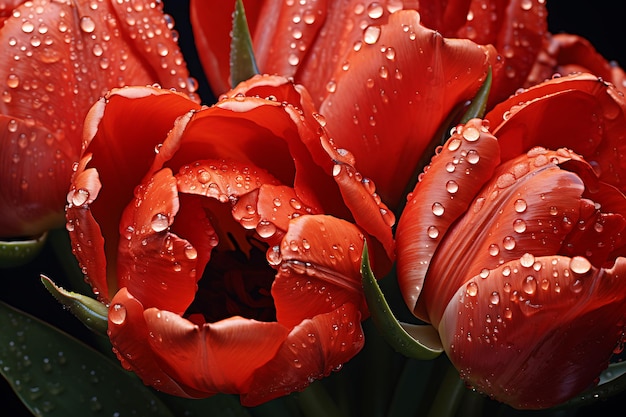 Macro bright tulips with drops