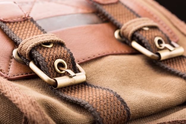 Macro of brown bag buckles