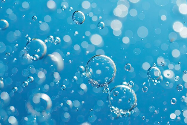 Macro bubbles of water on blue background